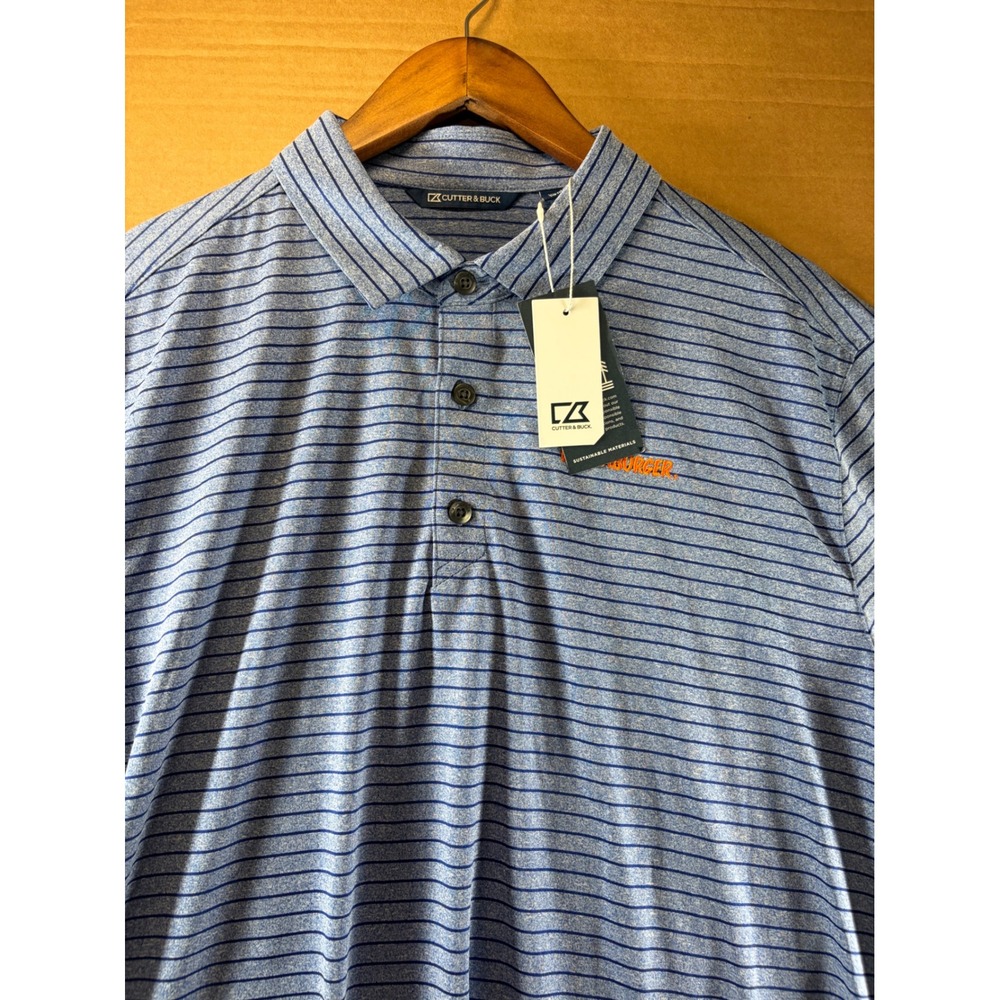 Cutter & Buck Polo Shirt Mens XL Blue Striped Whataburger Logo Short Sleeve New